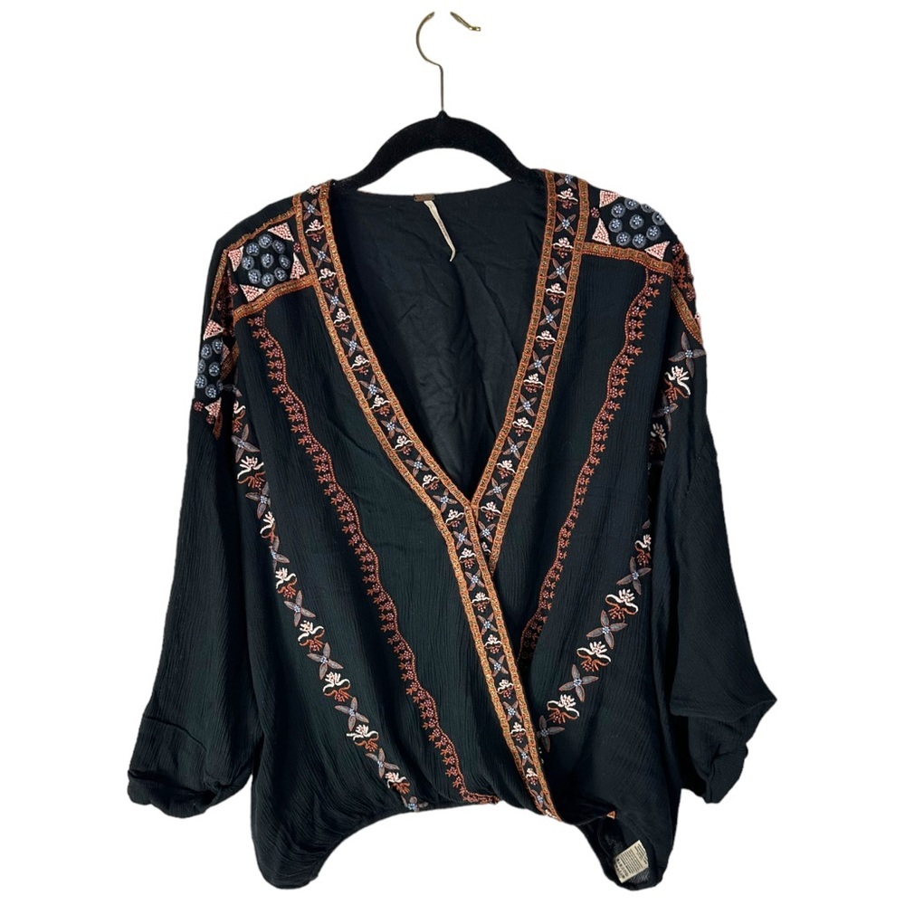 Free People Crescent Moon Embroidered Beaded Top Blouse SZ S - Picture 2 of 6